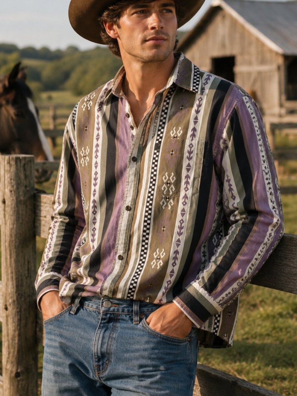 Carhartt WIP Aztec Button Up Men’s XS Multicolor Stripe Long Sleeve Shirt Cowboy